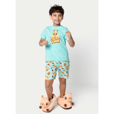 Pijama Manga Curta Algodão Menino Capivara Chocolate