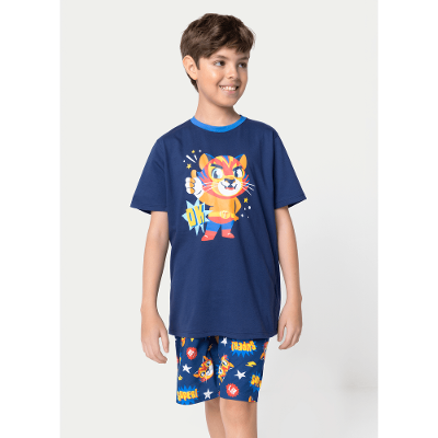 Pijama Manga Curta Algodão Menino Teen Tigre Lucha