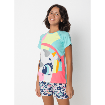 Pijama Manga Curta Viscolycra Menina Teen Vaca Moosic