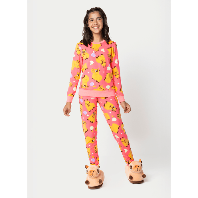 Pijama Manga Longa Ultra Visco Menina Teen Capivara Chocolate