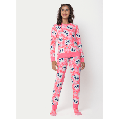 Pijama Manga Longa Ultra Visco Menina Teen Gata Cereja