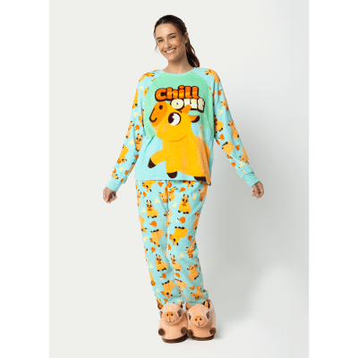 Pijama Manga Longa Soft Unissex Adulto Capivara Vibes