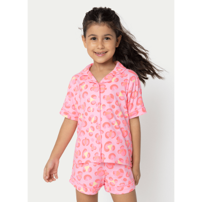 Pijama Manga Curta Viscose Menina Gata Cereja