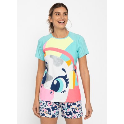 Pijama Manga Curta Viscolycra Feminino Vaca Moosic
