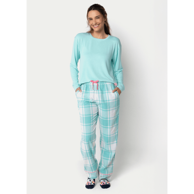 Pijama Manga Longa Feminino Xadrez