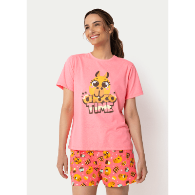 Pijama Manga Curta Feminino Capivara Chocolate