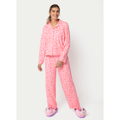 Pijama Manga Longa Viscose Feminino Gata Cereja