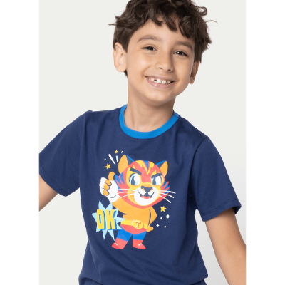 Pijama Manga Curta Algodão Menino Tigre Lucha