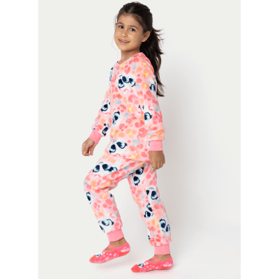 Pijama Manga Longa Soft Menina Gata Cereja