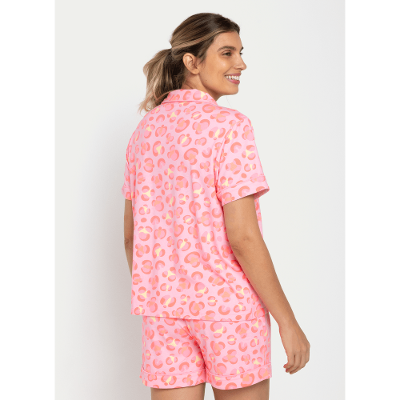 Pijama Manga Curta Viscose Feminino Gata Cereja