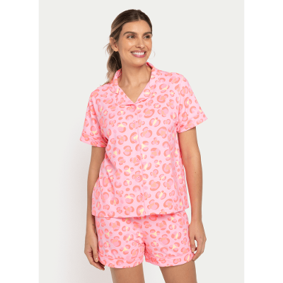 Pijama Manga Curta Viscose Feminino Gata Cereja
