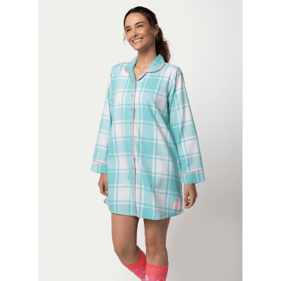 Camisola Manga Longa Algodão Feminino Xadrez