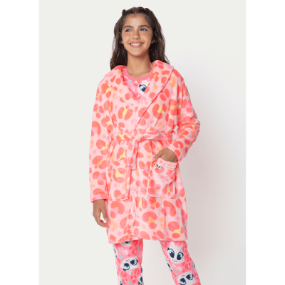 Roupão Manga Longa Soft Menina Teen Gata Cereja