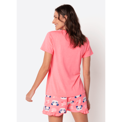 Pijama Manga Curta Viscolycra Feminino Panda Romântico