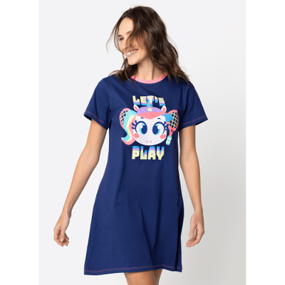 Camisola Manga Curta Algodão Feminina Unicórnio Tênis