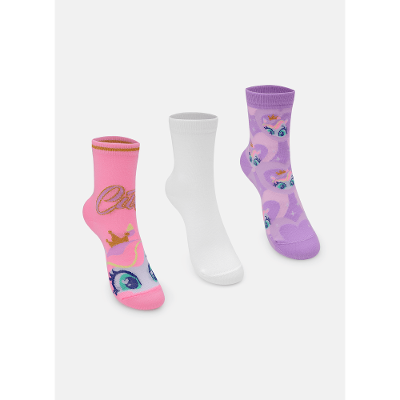 Kit com 3 Meias Soquete Bebê Menina Unicórnio Diamante