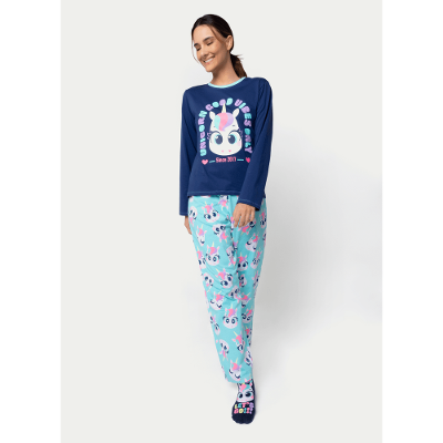 Pijama Manga Longa Algodão Feminino Unicórnio
