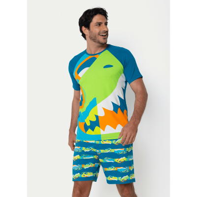 Pijama Manga Curta Viscolycra Masculino Dino