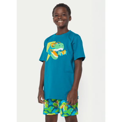 Pijama Manga Curta Algodão Menino Teen Dino