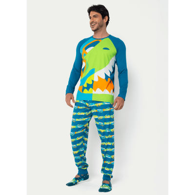 Pijama Manga Longa Viscolycra Masculino Dino