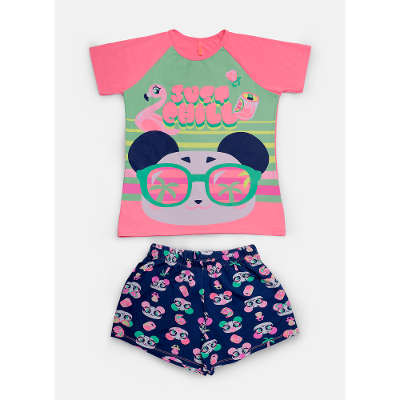Pijama Manga Curta Viscolycra Feminino Panda Miami