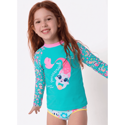 Camiseta Manga Longa Menina Gata Sereia