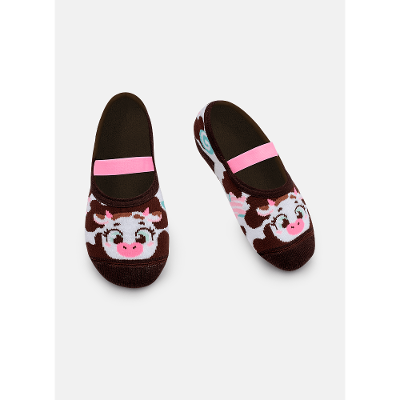Meia Sapatilha Antiderrapante Menina Vaca Chocolate