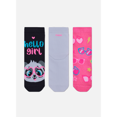 Kit com 3 Meias Soquete Feminina Panda Óculos