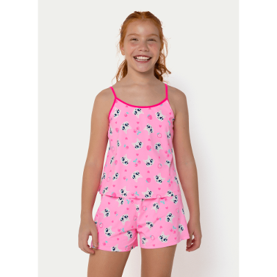 Pijama Regata Microfibra Menina Teen Gata Romântica