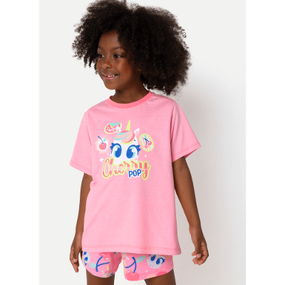 Pijama Manga Curta Algodão Menina Unicórnio Frutas