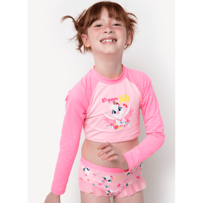 Conjunto Cropped e Calcinha com Proteção Solar Menina Lhama Secrets