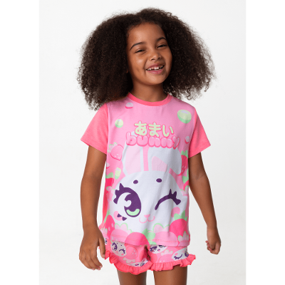 Pijama Manga Curta Viscolycra Menina Coelha Romântica