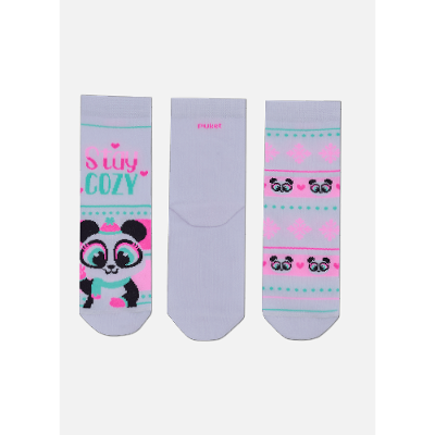 Kit com 3 Meias Soquete Menina Panda Inverno