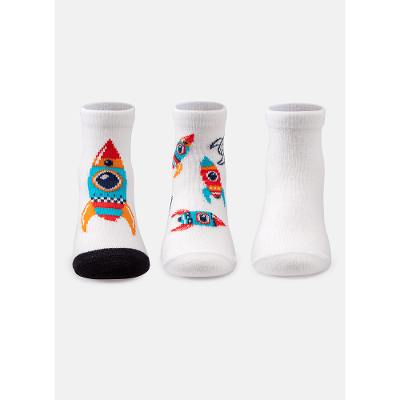 Kit com 3 Meias Cano Curto Bebê Menino Espacial