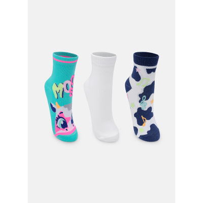Kit com 3 Meias Cano Curto Feminino Vaca Moosic