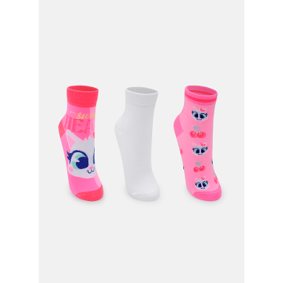 Kit com 3 Meias Cano Curto Feminino Gata Cereja