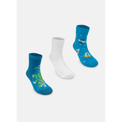 Kit com 3 Meias Cano Curto Menino Dino Astronauta