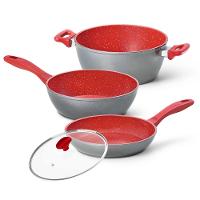 Panelas Polishop Day By Day, Family Size, Sauté Grand e Tampa de Vidro Ichef 24cm - Vermelha - 1