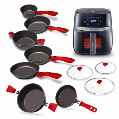 Super Combo Ichef Ultra 7 Panelas com 3 Tampas Vermelha e Airfryer AllSpace Vision Max 5,7L