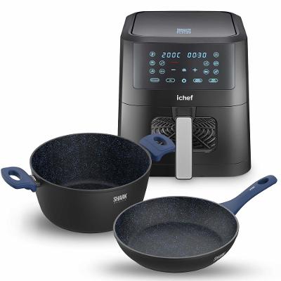Fritadeira Elétrica Airfryer Ichef Smart Vision 6L e Panelas Ichef Home Sauté Grand e Family Size Vermelha 24cm