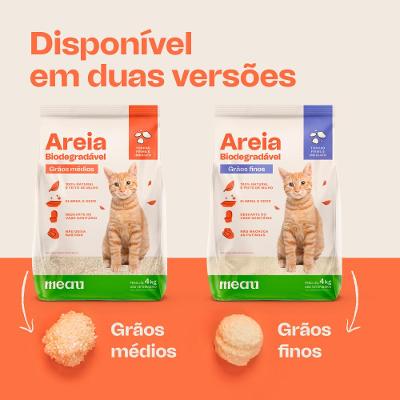 Areia Higiênica Meau Biodegradável Grãos Finos para Gatos - 4 Kg