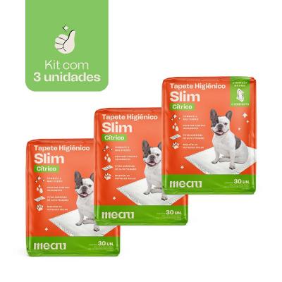Tapete Higiênico Meau Cheirinho Cítrico Slim para Cães - 90 Unidade (3 Pacotes)