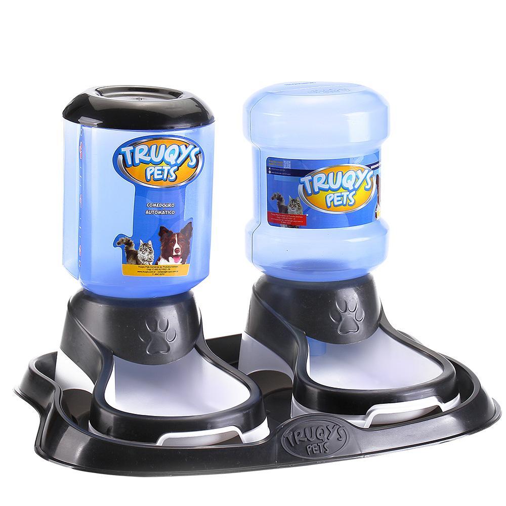 Kit Truqys Pets Automático Bandeja + Comedouro + Bebedouro - Preto - 1