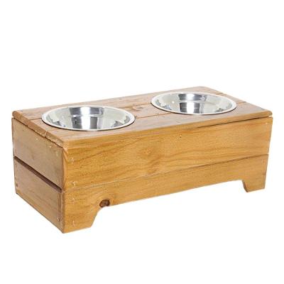 Comedouro Duplo Madeira com Bowl em Inox Modelo 2 - Tam. M