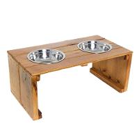 Comedouro Duplo Madeira com Bowl em Inox Modelo 1 - Tam. G - 1