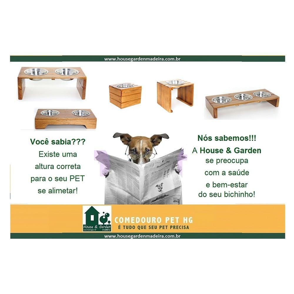 Comedouro Duplo Madeira com Bowl em Inox Modelo 1 - Tam. P - 8