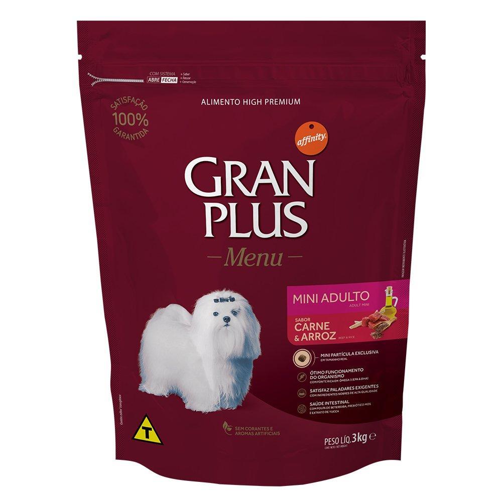 Ração GranPlus Menu Carne e Arroz Cães Adultos Mini - 3 Kg - 1
