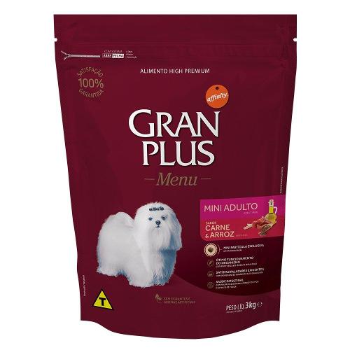 Ração GranPlus Menu Carne e Arroz Cães Adultos Mini - 3 Kg