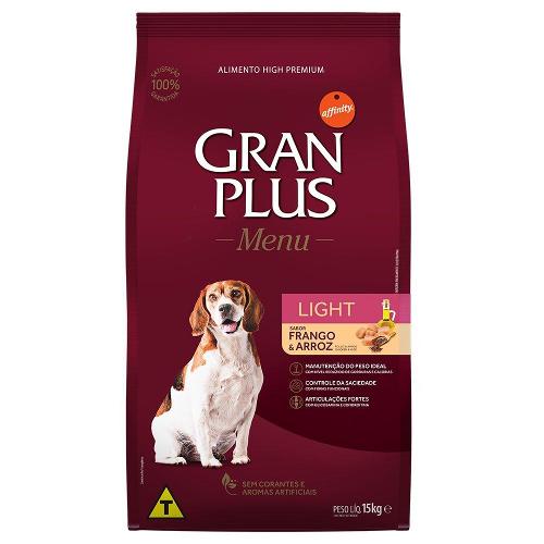 Ração GranPlus Menu Light Frango e Arroz para Cães Adultos Raças Médias e Grandes - 15 Kg
