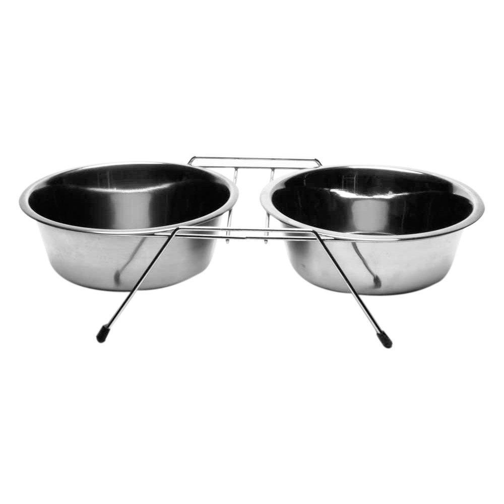 Comedouro e Bebedouro Duplo em Inox com Suporte - Tam. 04 - 2